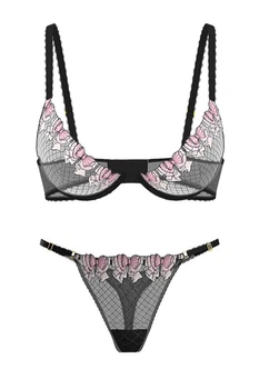 Комплект белья: бюстгальтер с мягкой чашкой и трусики стринг Victoria's Secret 80C/M Черный (148206)