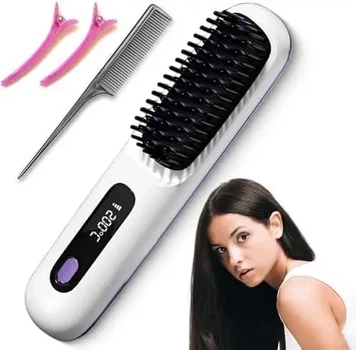 Беспроводная расческа-выпрямитель для волос Straighten Comb S7 с ионизацией, LED-дисплеем и USB зарядкой