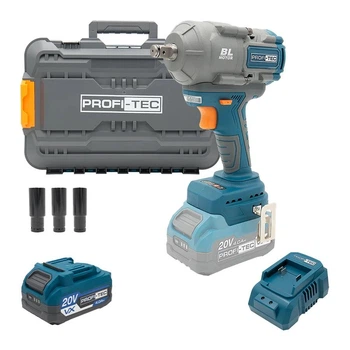 Акумуляторний гайковерт PROFI-TEC PTW1003BL, безщітковий, 20 В, 1020 Нм, 1×4.0 А·год, зарядний пристрій, кейс, Україна