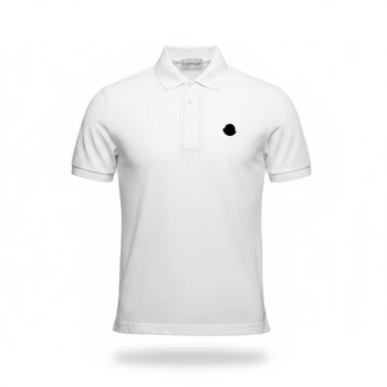 Чоловіча футболка поло MONCLER Black Logo Cotton Piquet Polo Shirt біла розмір М (MC13001.4M)