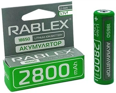 Акумулятор Rablex 18650 Li-ion 2800 mAh 3.7V літій-іонна батарея акумуляторний елемент живлення для ліхтарика налобного ліхтаря велосипедного світла автономного освітлення настільної лампи багаторазовий акумулятор 18650