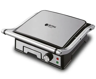 Гриль контактный BiTEK BT-2687 3000 Вт с антипригарными съемными пластинами и раскрытием на 180° для мяса, стейков, овощей и сэндвичей.
