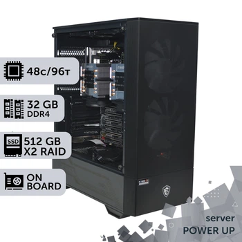 Сервер двухпроцессорный TOWER PowerUp #148 Intel Xeon Platinum 8260 x2/32 GB/SSD 512GB х2 сборка для бухгалтерии документооборота хранения данных работы с 1С