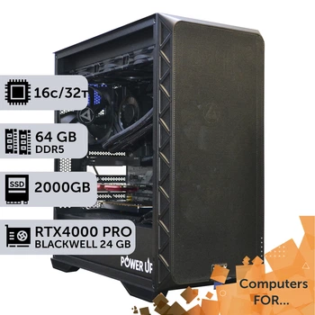 Комп'ютер Power Up #30 для REVIT/Ryzen 9 9950x/64 GB/SSD 2TB/NVIDIA Quadro RTX PRO 4000B 24GB для проектування та інженерії оптимізовано для роботи з CAD-програмами призначеними для 2D та 3D-проектування