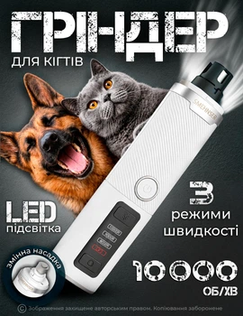 Гріндер для собак акумуляторний безшумний кігтеточка для кота триммер точилка для шліфування підпилювання та стрижки кігтів котів домашніх тварин професійний з підсвічуванням автоматичний портативний з дисплеєм 3 швидкості type-c PNG М8