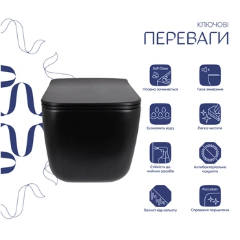 Унитаз подвесной безободковый черный Q-TAP Gemini с сиденьем с микролифтом QTGEM28BLM50505