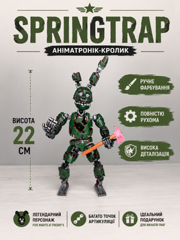 Фигурка Springtrap FNAF 22 см – полностью подвижная, ручная покраска, коллекционный аниматроник, 3D-печать