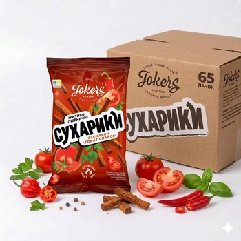 Ящик сухариків житньо-пшеничні 65 уп Томат спайсі Jokers м/у 60г
