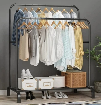 Подвійна стійка вішалка для одягу Double floor Hanger з полицею для взуття 150х110х54 см