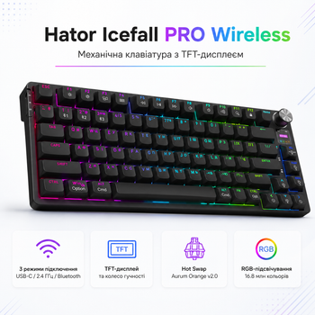 Клавиатура беспроводная Hator Icefall PRO Wireless механическая TFT Display 87 клавиши RGB Black (HTK450UA)