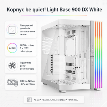 Корпус для ПК be quiet! Light Base 900 DX Midi-Tower без БП E-ATX/XL-ATX/ATX/MicroATX/Mini-ITX ARGB White (BGW70)
