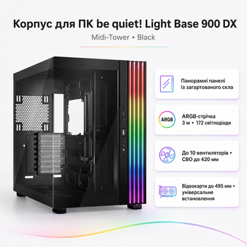 Корпус для ПК be quiet! Light Base 900 DX Midi-Tower без БП E-ATX/XL-ATX/ATX/MicroATX/Mini-ITX ARGB Black (BGW69)