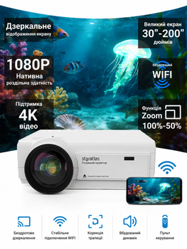 Проектор Full HD 1080p с Wi-Fi и Bluetooth 5.4 поддержка 4K для домашнего кинотеатра совместимый со смартфонами ноутбуками телевизорами