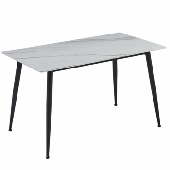 Стол обеденный нераскладной в гостиную, кухню из керамики/металл SABA CERAMIC 130*70 Intarsio белый глянец/черный