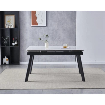 Стол обеденный раскладной в гостиную, кухню из керамики/металл OSLO CERAMIC 120(180)*80 Intarsio белый мат/черный