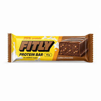 Протеиновый батончик Fitly Protein Bar 25% No Added Sugar, 45 грамм - Кофе-шоколад