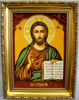 Ікона з бурштину Ісус Христос Господь Вседержитель Гранд Презент 30*40 і-08