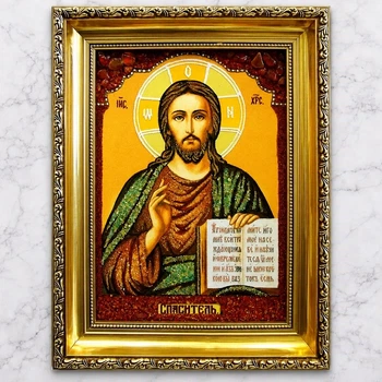 Ікона з бурштину Ісус Христос і-08 Господь Вседержитель Гранд Презент 20*30