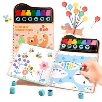Книга для рисования пальцами с геометрическими фигурами Mirola kids 3 в 1 на спиральках 50 страниц( MK95652 ) пальчиковые краски, штампики, альбом