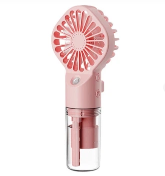 Ручной вентилятор и увлажнитель воздуха на аккумуляторе 2в1 Humidifying Fan трехскоростной мини вентилятор кондиционер с распылением воды, 15.7х6.8см розовый