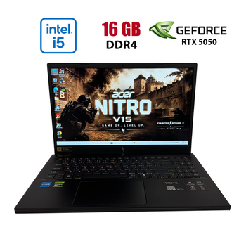 Игровой ноутбук Acer Nitro V15 ANV15-52 / 15.6" (1920x1080) IPS / Intel Core i5-13420H (8 (12) ядер по 2.1 - 4.6 GHz) / 16 GB DDR4 / 512 GB SSD / nVidia GeForce RTX 5050, 8 GB GDDR7, 128-bit / WebCam б/у