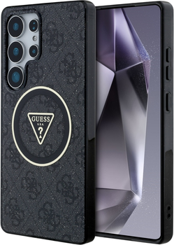 Etui plecki Guess 4G Glitter Triangle ButtonsMagSafe do Samsung Galaxy S25 Ultra Black (GUHMS25LHG4PRTGK)
