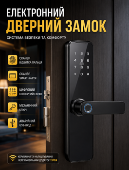 Електронный дверной замок с биометрическим сканером и паролем для дома и офиса с Bluetooth управлением, IP65 защитой и возможностью регистрации до 150 пользователей