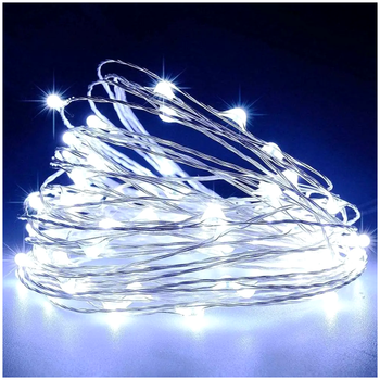 Гирлянда 10м 100LED на батарейках и USB для дома холодный белый LS-656