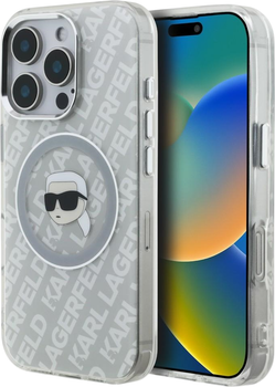 Etui plecki Karl Lagerfeld IML Karl Head Logo MagSafe do Apple iPhone 16 Pro Max Grey (KLHMP16XHMKBKHG)