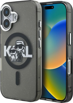 Etui plecki Karl Lagerfeld IML Glitter Karl & Choupette Sketch Logo MagSafe do Apple iPhone 16 Black (KLHMP16SHGKCGKBK)