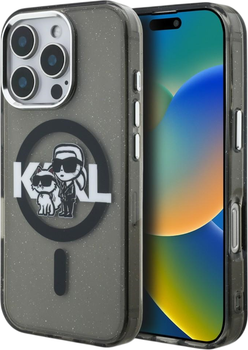 Etui plecki Karl Lagerfeld IML Glitter Karl & Choupette Sketch Logo MagSafe do Apple iPhone 16 Pro Max Black (KLHMP16XHGKCGKBK)
