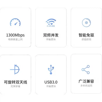 Бездротова мережева карта COMFAST Dual-Band 5G 1300M без драйверів USB 3.0 для настільних комп'ютерів, зовнішній WiFi приймач для ноутбуків, бездротовий мережевий роз'єм 922AC