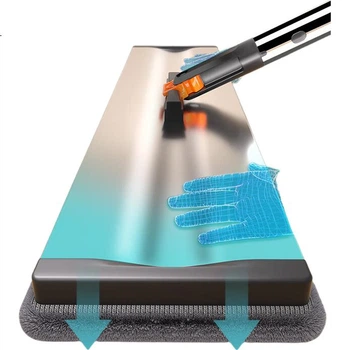 Швабра Jiabangshou Rainbow Flat Mop, 40 см, 2 тканевые насадки для домашнего использования, уборка без рук, насадка из алюминиевого сплава 2026, чудо для уборки пола.