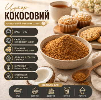 Кокосовый сахар 300 г натуральный нерафинированный из нектара кокосовой пальмы