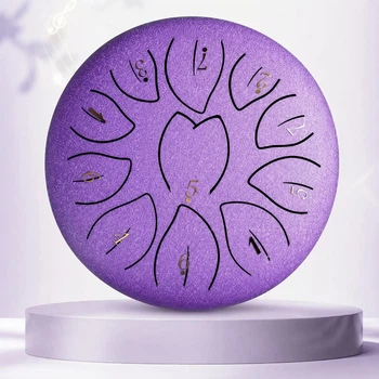 Глюкофон сталевий язичковий барабан на 11 нот, 16 см, з паличками, чохлом і книгою нот, для йоги та медитації, фіолетовий