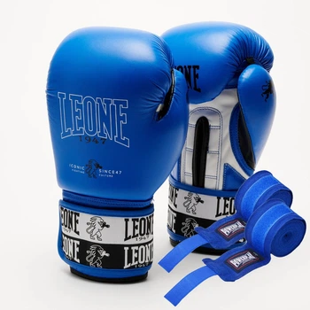 Боксерские перчатки Leone GN208 ICONIC Blue 10 унций (бинты 4 м. в комплекте)
