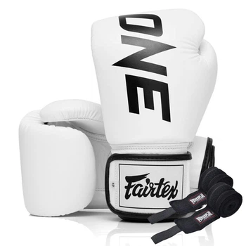 Боксерские перчатки Fairtex BGV1-ONE (натуральная кожа) White 10 унций (бинты в комплекте)