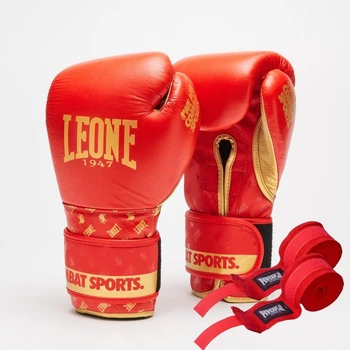 Боксерские перчатки Leone GN220 DNA Red 10 унций (бинты 4 м. в комплекте)