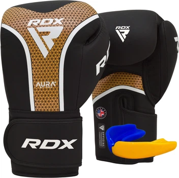 Боксерські рукавиці RDX Aura Plus T-17 чорні/золотисті 10 унцій (BGR-T17BGL-10OZ+)