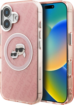 Etui plecki Karl Lagerfeld IML Glitter Karl & Choupette Heads Logo MagSafe do Apple iPhone 16 Pink (KLHMP16SHMKBKCHP)