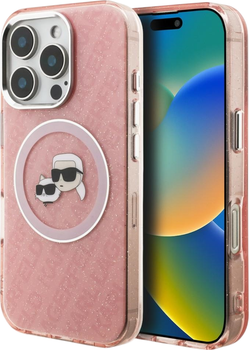 Etui plecki Karl Lagerfeld IML Glitter Karl & Choupette Heads Logo MagSafe do Apple iPhone 16 Pro Max Pink (KLHMP16XHMKBKCHP)