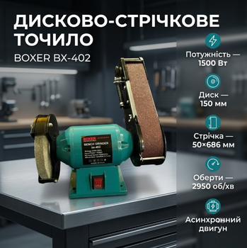 Точило дисково-стрічкове BOXER BX-402 1500 Вт диск 150 мм стрічка 50×686 мм