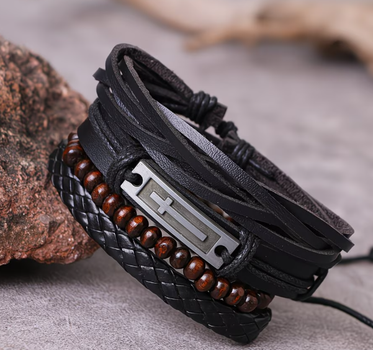 Набір із 4 шт. багатошаровий браслет з плетеної штучної шкіри Cross Bracelet Set