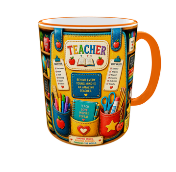 Кружка (чашка) с принтом Teacher Organizer – Professional Organizer Collection | Подарок учителю, преподавателю | Керамическая 330 мл(оранжевая ручка)