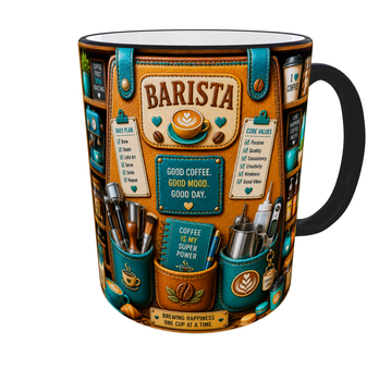 Кружка (чашка) с принтом Barista Organizer – Professional Organizer Collection | Подарок бариста, кофеману | Керамическая 330 мл(черная ручка)