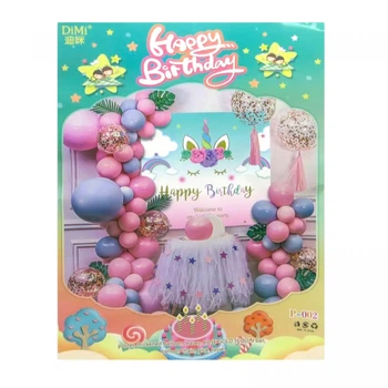 Фотозона з повітряних куль Happy Birthday- Єдиноріг постер-набір латекс.куль, кульки з блиском, пензлики, стрічка-скотч (45 елементів) Канцмир 002-PЛК