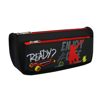 Пенал Maxi "Ready? Enjoy Life" 2 відділення прямокутний на блискавці чорний (MX85357)