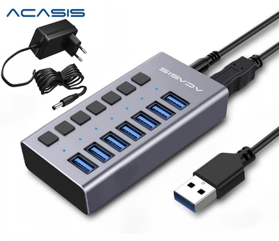 USB хаб Acasis HS-707MG USB 3.2 Gen 2 з блоком живлення 7 портів hub концентратор алюмінієвий