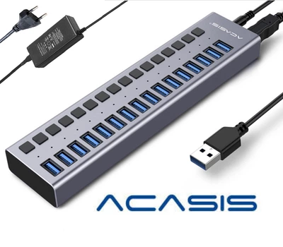 USB хаб Acasis HS-716MG USB 3.2 Gen 2 з блоком живлення 16 портів hub концентратор алюмінієвий
