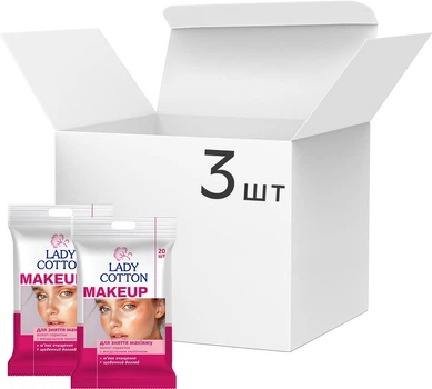 Упаковка влажных салфеток для снятия макияжа Lady Cotton 3 пачки по 20 шт (42304644)